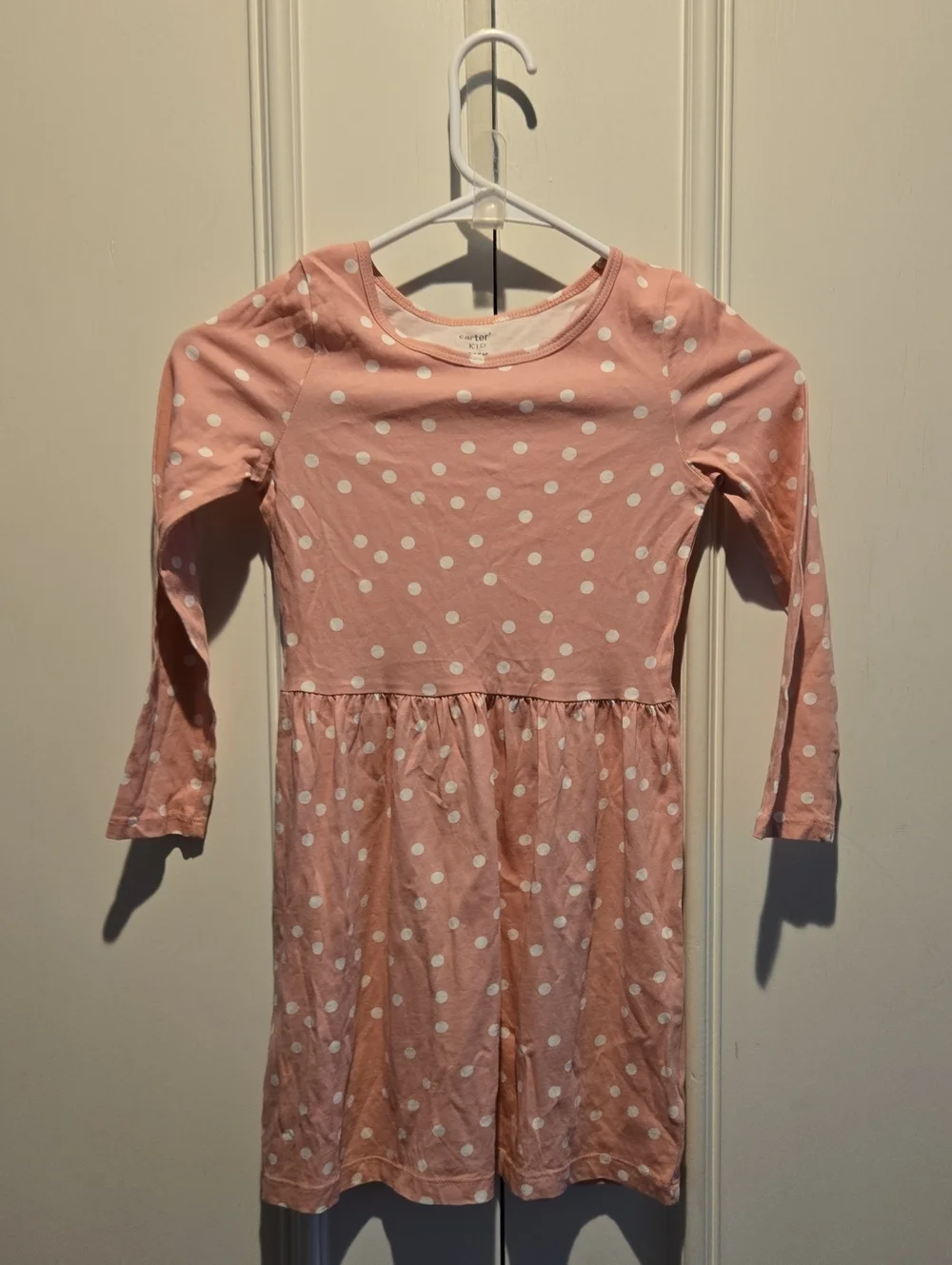 Girls' Pink Polka Dot Long-Sleeve Dress